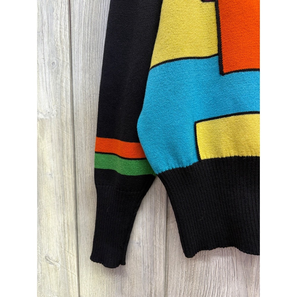 Toula Vintage Colorblock Geometric Zip Up Cardigan Sweater Womens 10 Black Multi - Picture 7 of 13